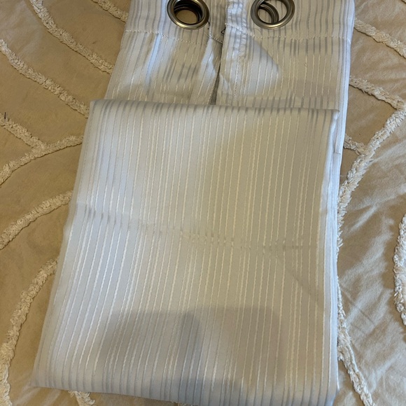 White Striped Curtain Panel with Grommets.  63L x 40W. Set of 2 - Picture 3 of 6